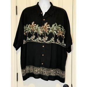 Puritan Men's Tropical Resort Shirt Palm Tree Black Rayon L